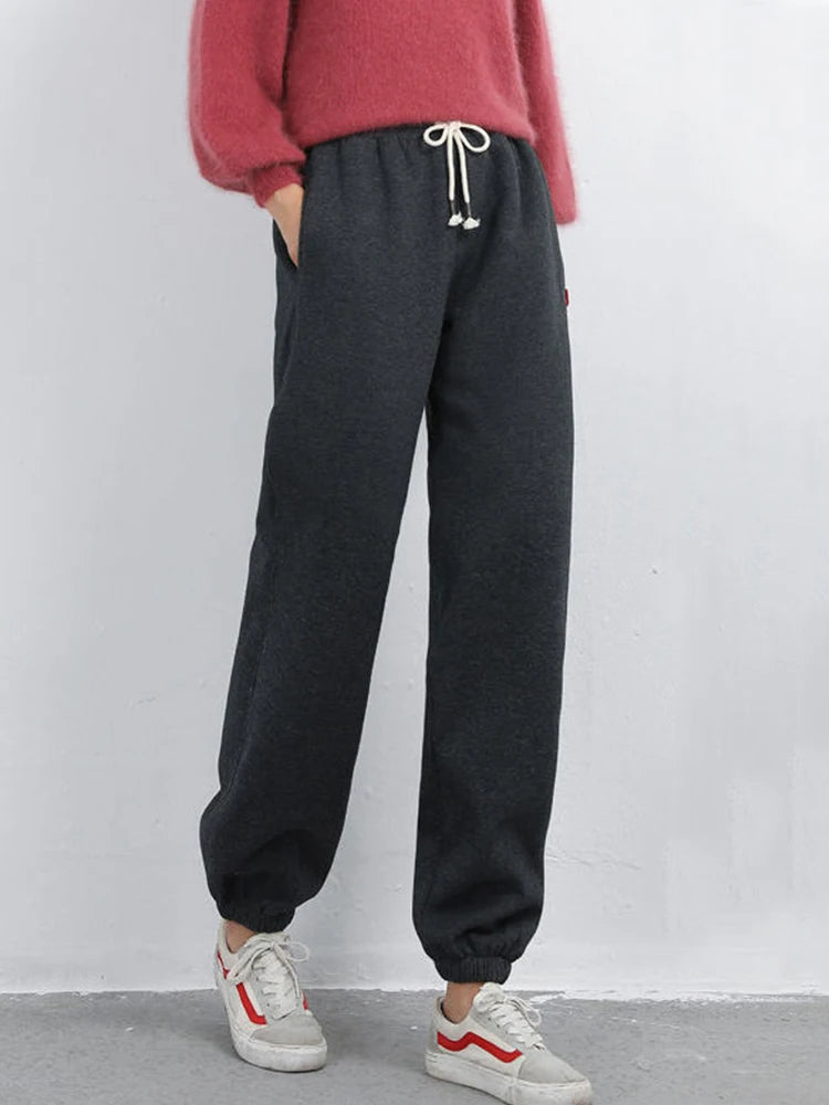 Leggings de lã grossa feminina, calça comprida casual, monocromática, calça quente, plus size, moda, inverno