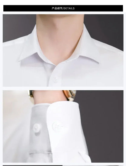 New Plus Size 8XL Men Solid Color Business Shirt Long Sleeve Shirt Fashion Classic Basic Casual Slim White Spring Autumn