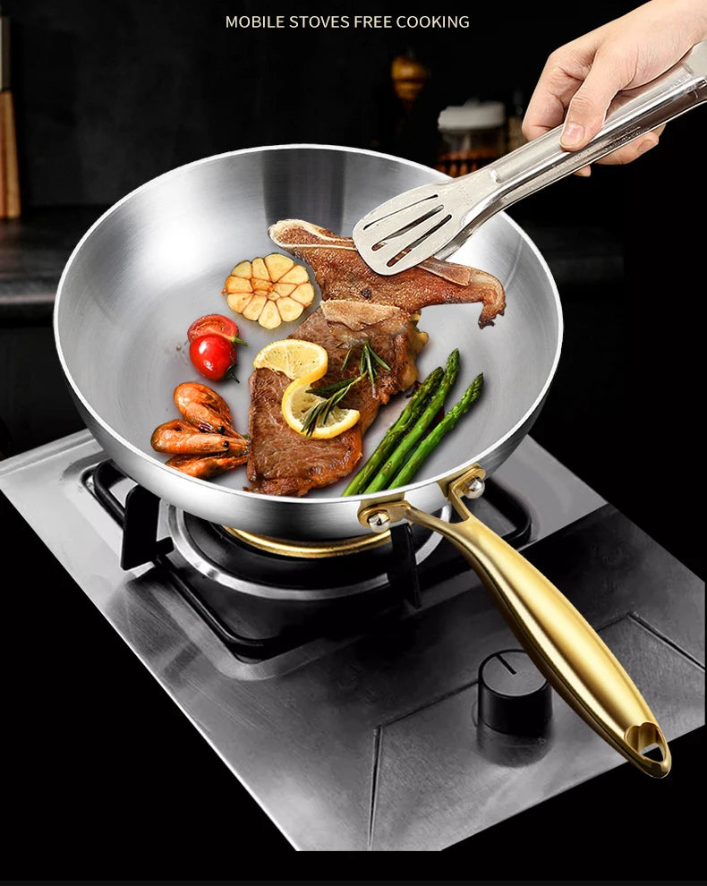 316 Stainless Steel Frying Pan Wok Pan Nonstick Cooking Fried Steak Gas Stove Pot Induction General Saucepan Kitchen Cookware