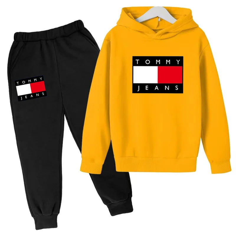 Children's Autumn/Winter Hoodie Creative Color Sweatshirt Top + Pants 2PC Coat Boys Girls Preschool 3-12Y Sunshine Sports Casual Set