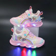 Disney Girls' Casual LED Light-Up Mesh Breathable Children's Sports Shoes Princess Elsa Pink Purple Sneakers Size 22-35