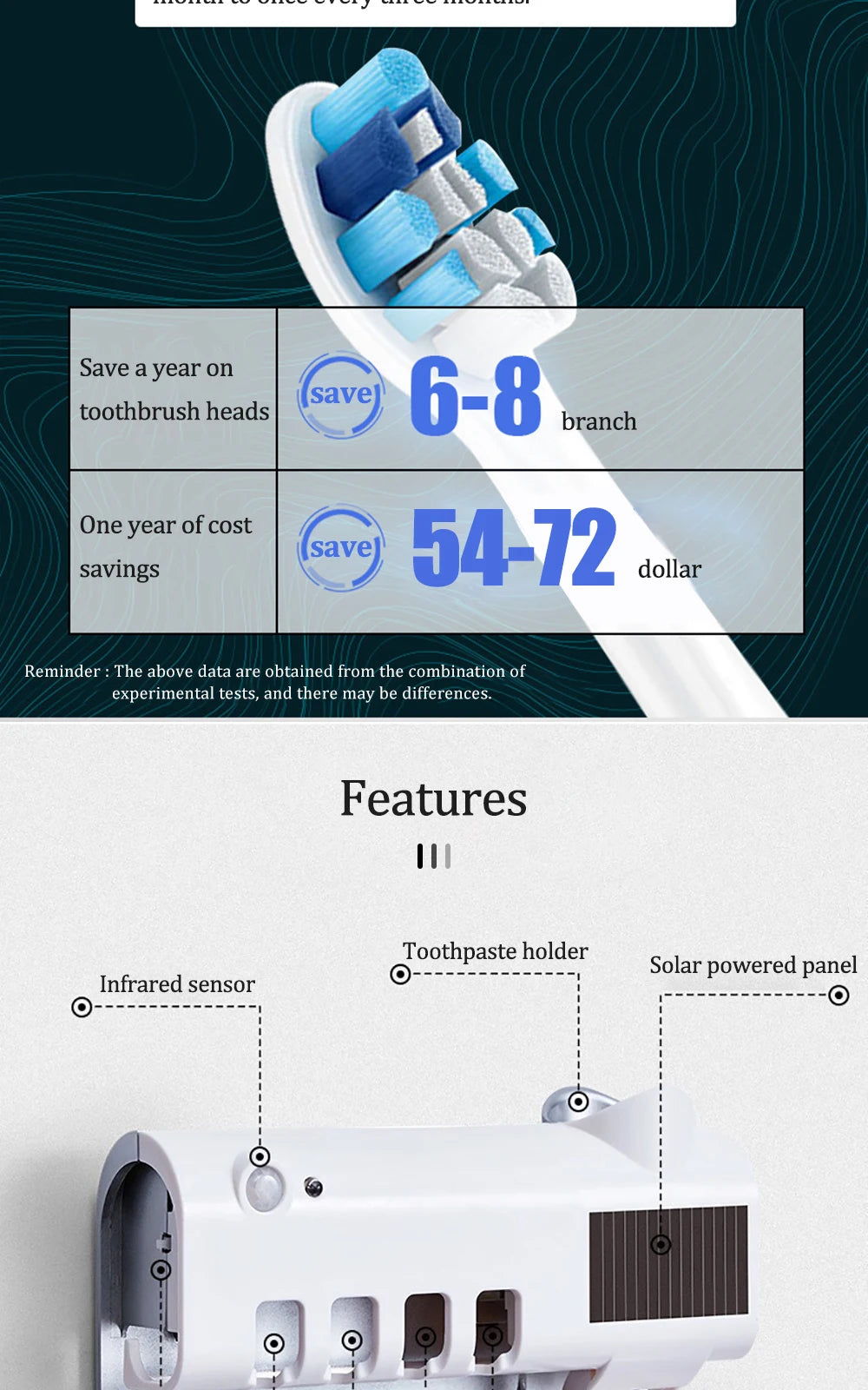 Toothbrush Holder Toothpaste Dispenser Solar Energy Bathroom Toothbrush Storage Box Multi-function Storage Holder USB Charge