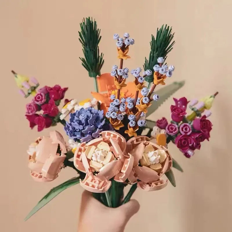 Creative 8 bouquets of eternal flowers, roses, orchids, succulents, building blocks, bonsai toys, gifts for girls and children