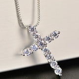 925 Sterling Silver Necklace for Men and Women, Box Chain, Shiny Crystal, Classic Cross Pendant, Fashion Jewelry, 16-24 Inches 
