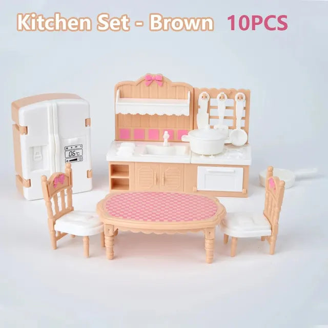 Kawaii Pink Miniature Dollhouse para Crianças, Acessório para Móveis, Brinquedos, Cozinha, Cozinhar Coisas para Menina, Presentes, 10 Itens por Lote, Bonitos, Venda Quente