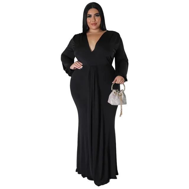 L-4XL Solid Long Sleeve V-Neck Irregular Elegant Plus Size Dresses For Women 2022 Sexy Prom Dresses Fall Clothes Dropshipping 
