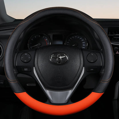 PU Leather Contrast Colour Car Steering Wheel Cover  Sweat Absorbent, Wear Resistant and Non-slip, Universal in All Seasons