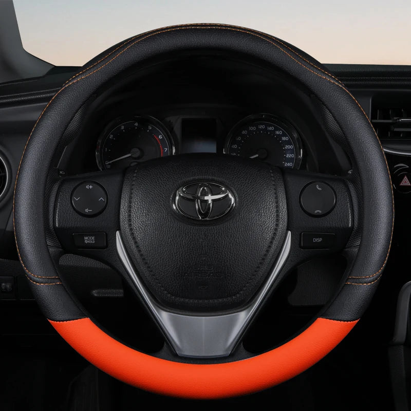 PU Leather Contrast Colour Car Steering Wheel Cover  Sweat Absorbent, Wear Resistant and Non-slip, Universal in All Seasons