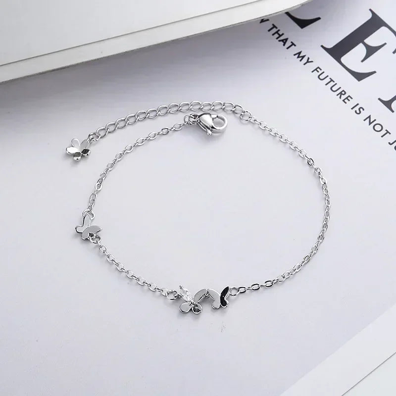 925 Sterling Silver Diamond-Studded Butterfly Bracelet for Women Adjustable Jewelry Flower Temperament Fashion 