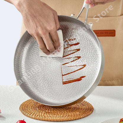 Titanium Stainless Steel Frying Pan Nonstick Wok Uncoated Pot Egg Steak Skillet Home Induction Cooker Gas Stove Kitchen Cookware