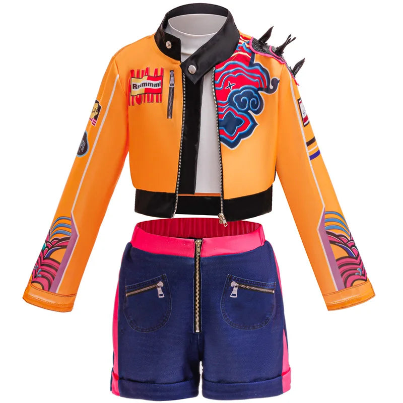 Girls' special occasion costumes Demon Hunter Rumi Girls Hip Hop Set Halloween Role Playing Dress Up Carnival Costume + Necklace