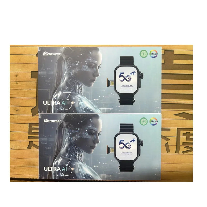 Microwear Ultra Ai3 Smartwatch: 4G SIM Card Android 2.2'' Amoled, AI Health Monitoring, 180° Rotary Camera, 256GB Storage