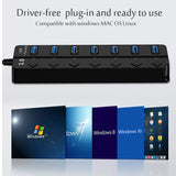 Adaptador de corriente USB 3.0, concentrador divisor multiUSB de 4/7 puertos, concentrador USB 2.0, conmutador expansor múltiple USB, concentrador de cable de 30 cm, estaciones de acoplamiento
