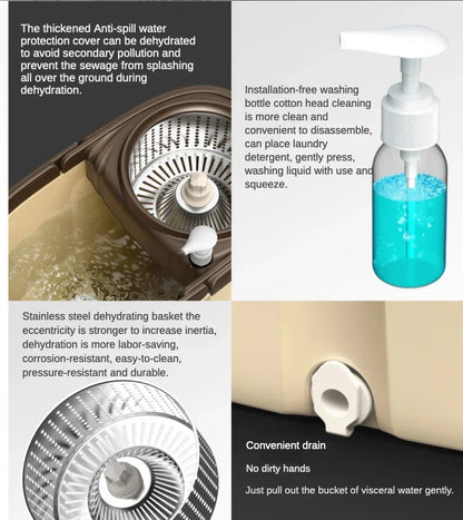 Flat Squeeze Mop 360 Degree Rotatable Stainless Steel Basket Microfiber Pads Cleaning Floor Mop Bucket Extended Handle Home