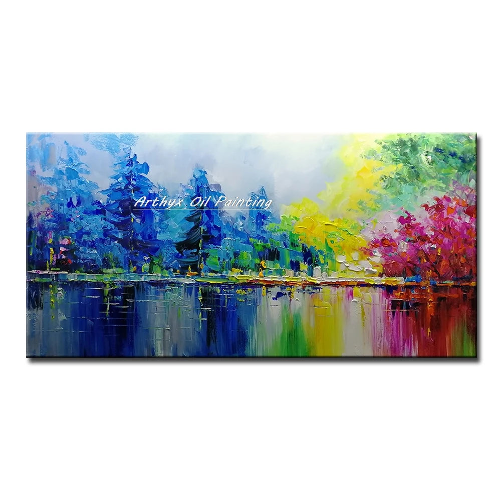 Arthyx,Large Handpainted Palette Knife Tree Oil Painting on Canvas,Modern Abstract Landscape Art Poster,Wall Pictures,Home Decor