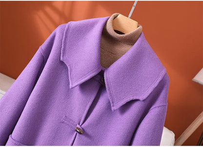 2025 Fashion Large Lapel Horn Button Women's Coat Autumn and Winter New Double-Sided Woolen 100%Pure Wool Warm Coat Large Pocket