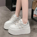 8cm Leather Flats Casual Dad Shoes Chunky Sneakers 2025 Women Platform Sports Shoes Ladies Skateboard Hidden Heels Shoes Tennis