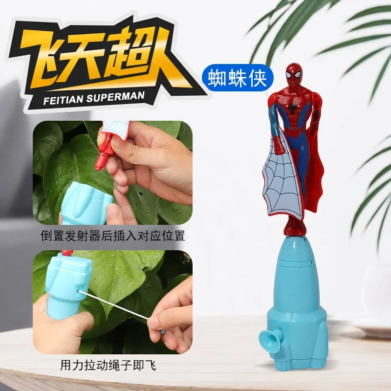 Anime Spiderman Bamboo Dragonfly Flying Toy Iron Man Captain Rotating String Flying Toys Outdoor Toy for Boys Children Gift