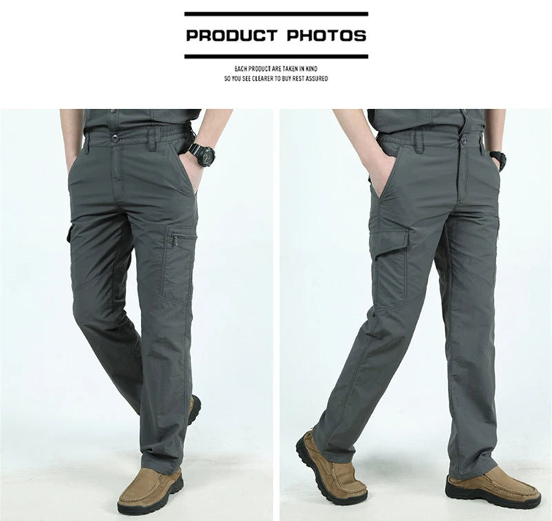 Men's Summer Tactical Cargo Pants Lightweight Casual Waterproof Trousers Casual Pants Wear-Resistant Multi-Pocket Outdoor Hiking