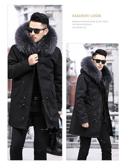 Abrigo de piel sintética Parker para hombre, cálido y nuevo de invierno, de una pieza, de piel sintética de visón, de longitud media.