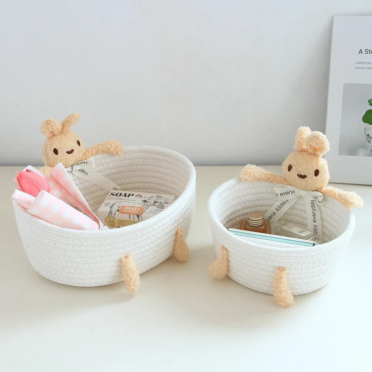 cartoon style weave sundries Storage Baskets household cosmetic hairpin Organize deposit container child toy classification case