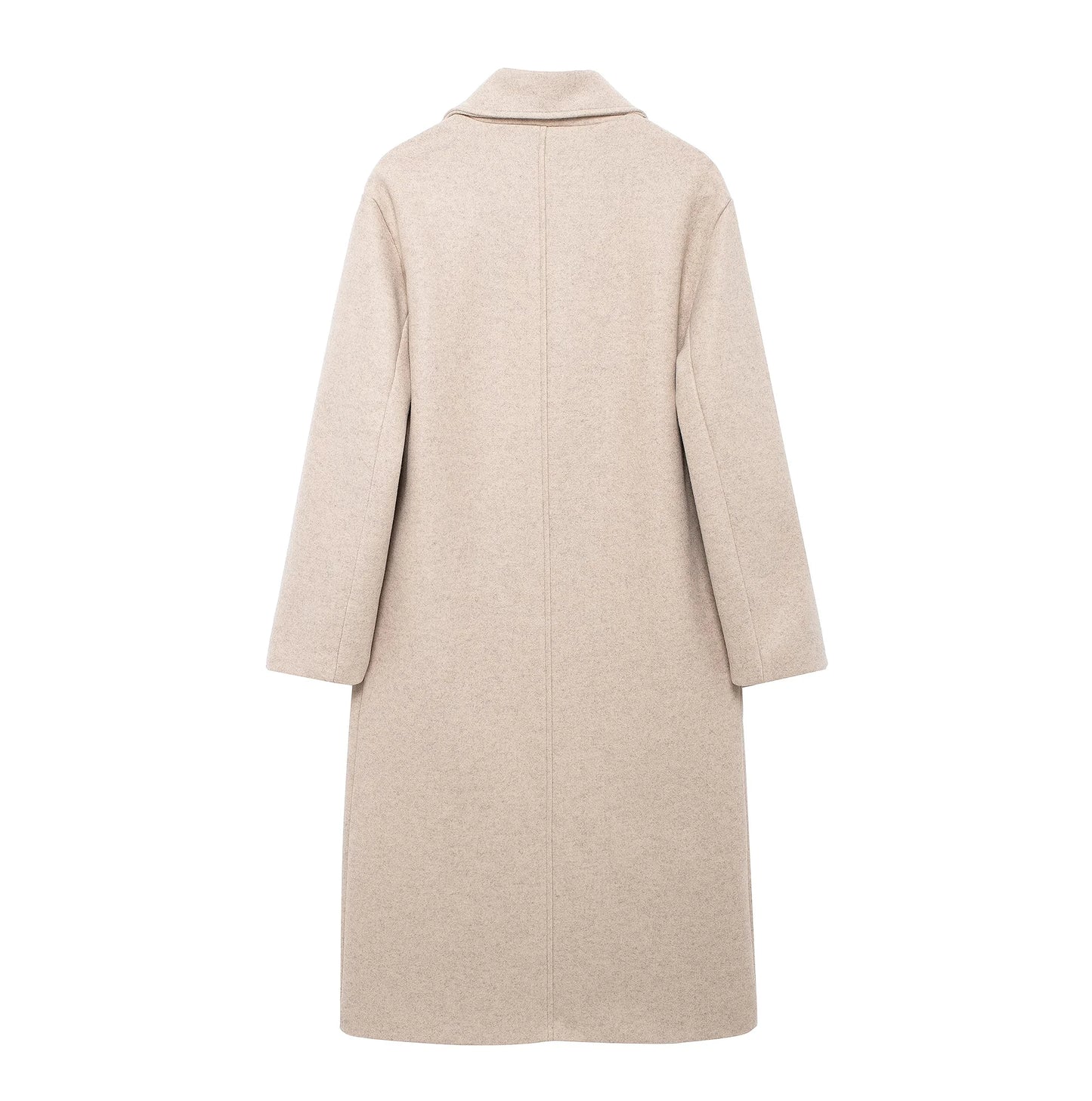 TRAFZA 2024 Autumn New Women Loose Coat Lapel Double Breasted Long Sleeve Jacket Winter Warm Thick Vintage Solid Trench Outwear