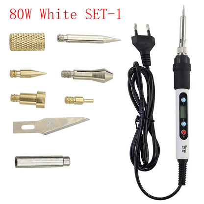7 in 1 Wood Embossing Burning Carving Pyrography Pen Kit 60W / 80W Adjustable Temperature Soldering Iron Hand Operated Tools Set