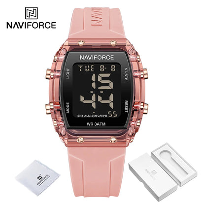 Relojes NAVIFORCE para mujer, con movimiento digital LCD, reloj de moda para mujer, resistente al agua hasta 50 m, correa de silicona, relojes de pulsera deportivos electrónicos.