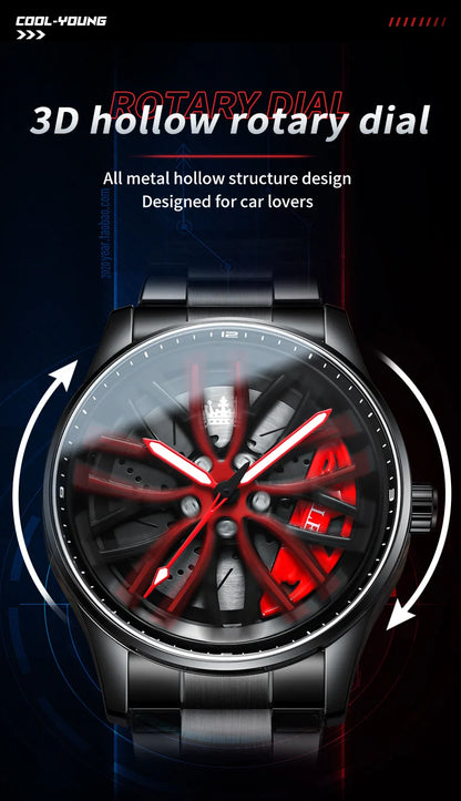 Reloj de lujo OLEVS Wheel para hombre, resistente al agua, con llanta giratoria deportiva, de cuarzo, de alta calidad y a la moda, el más vendido.