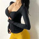 Chaqueta deportiva sexy de manga larga con almohadilla para el pecho, ajustada, para mujer, para yoga, running y fitness, para otoño, zapatillas de entrenamiento Nike Airbag.