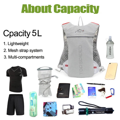 Mochila ultraligera de 5 l para correr en senderos al aire libre, chaleco de hidratación para correr, bolsa transpirable para ciclismo de maratón, botella de agua de 500 ml.