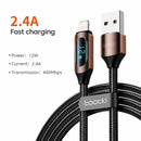 Toocki LED Display USB Cable For iPhone 14 13 12 11 Pro Max Fast Charger Charging Lightning 2.4A USB Wire Cord X XR 8 7 1m 2m