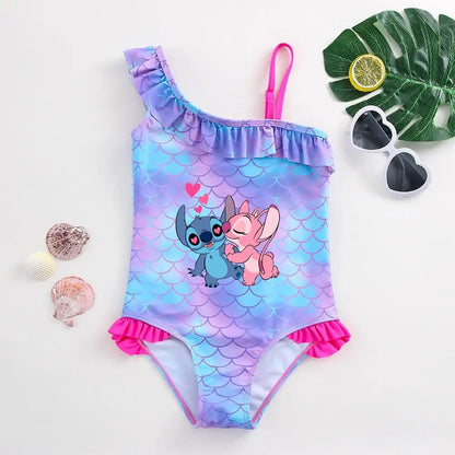 Traje de baño de una pieza con estampado de escamas de sirena para niña pequeña de Lilo Stitch, traje de baño para playa