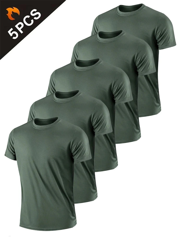 5PCS Men's Solid Color Ultralight Quick Dry Sport T-Shirt, Breathable Lightweight Top For Fitness Training Workout Running Gym