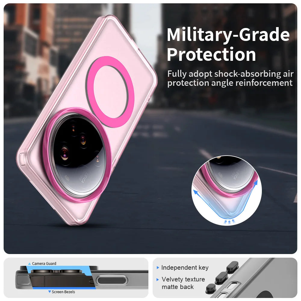 Matte Clear Magnetic Wireless Charge Magsafe Case For Xiaomi 15 Ultra 14T Pro Civi4 Military Armor Shockproof Candy Color Cover