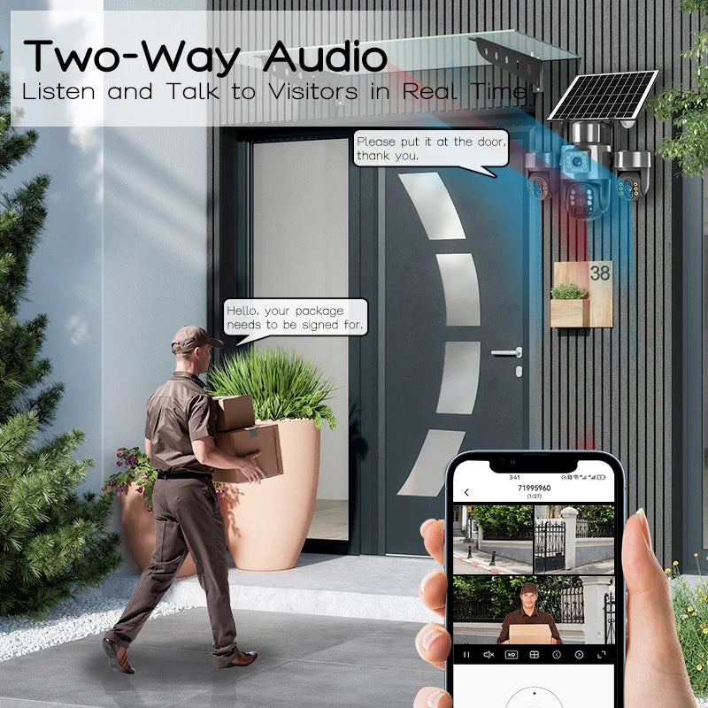 20MP 4G Sim Solar Camera WiFi 10X Optical Zoom 3-PTZ 4-Lens 3-Screens Outdoor Wireless Security Cameras Auto Tracking CCTV V380