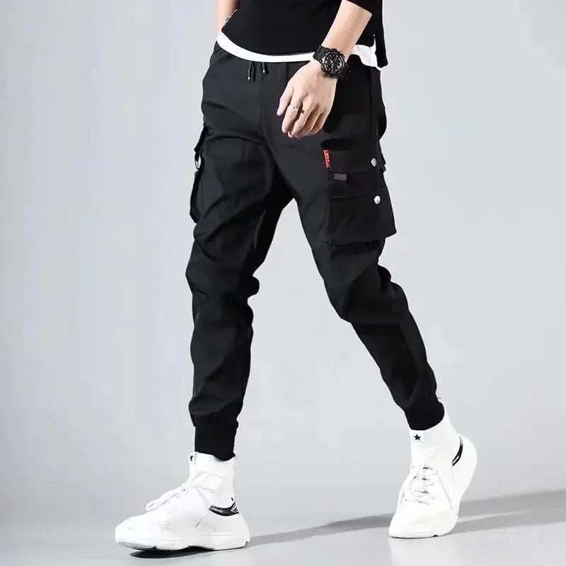 Classic Streetwear Casual Men Ribbons Harem Jogging Pants Male Slim Fit Spring Cargo Pants Multi-Pockets Women Trousers k32