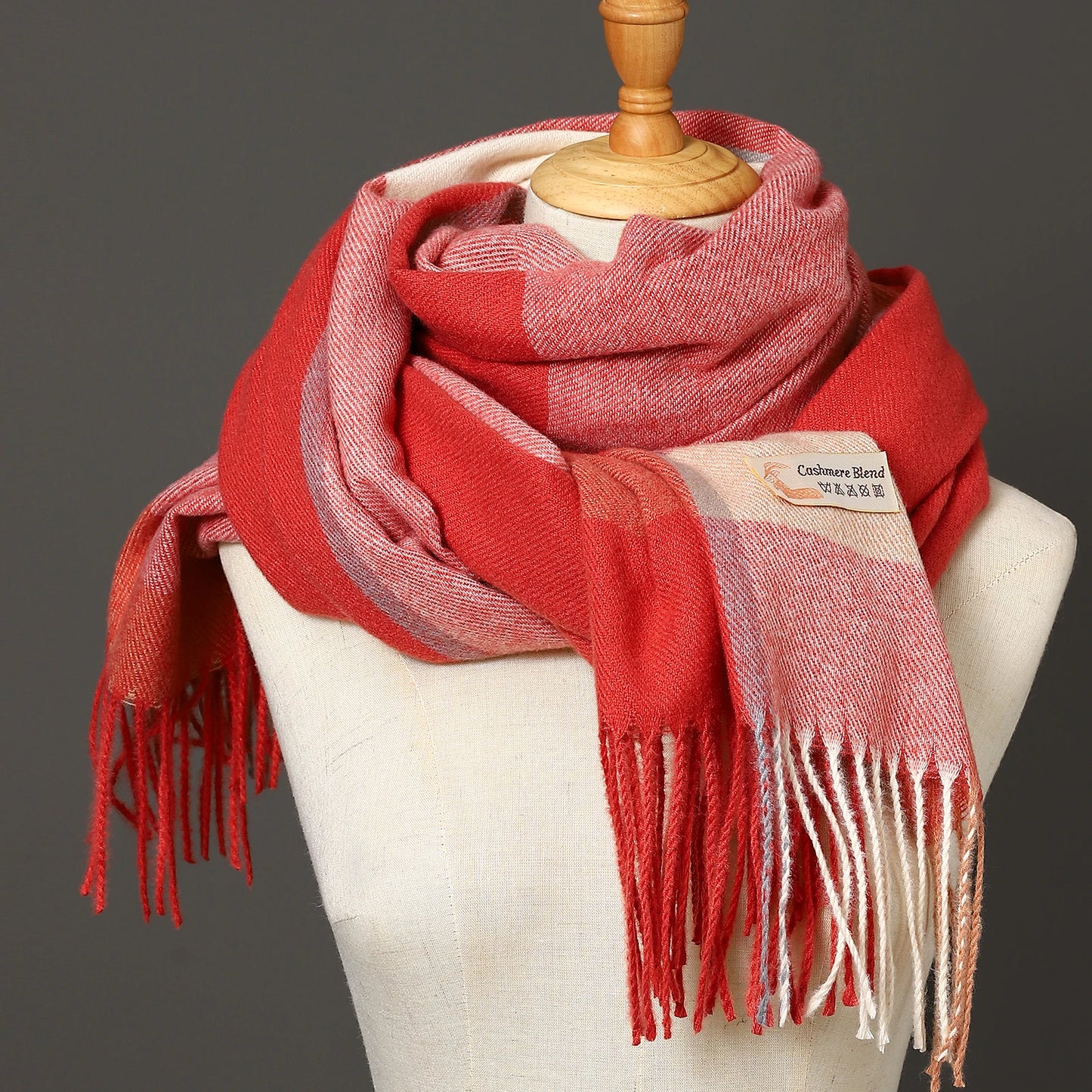 Bufandas de marca de lujo para otoño e invierno, cálidas, tipo pañuelo, de cachemira, a cuadros, con flecos gruesos y grandes, para hombre.
