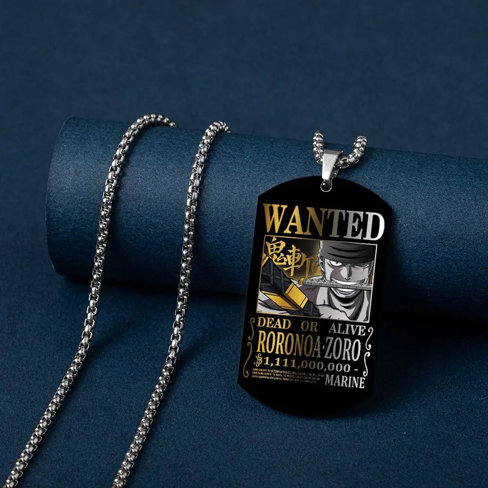 Colgante de una pieza, collar de hombre con orden de recompensa de 3 mil millones de Luffy, collar con etiqueta de perro de acero inoxidable con orden de búsqueda para hombres, collares