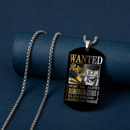 One Piece Pendant Luffy's 3 Billion Reward Order Man Necklace Men Wanted Warrant Stainless Steel Dog Tag Necklace Necklaces