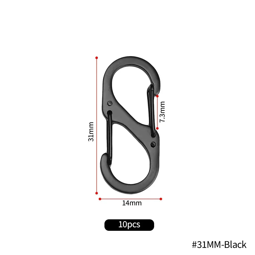 10Pcs S Type Mini Keychain Hook Stainless Steel Carabiner With Lock Anti-Theft Outdoor Camping Backpack Buckle Key-Lock Tool