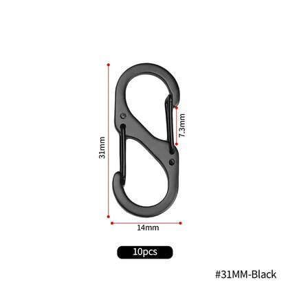 10Pcs S Type Mini Keychain Hook Stainless Steel Carabiner With Lock Anti-Theft Outdoor Camping Backpack Buckle Key-Lock Tool