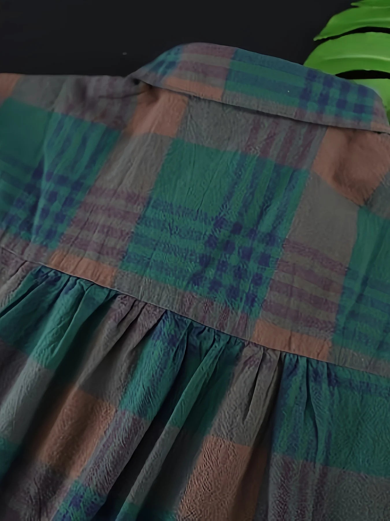 Blusa informal de manga larga holgada con cuello vuelto retro para mujer, camisa a cuadros de talla grande para primavera y verano, de largo medio