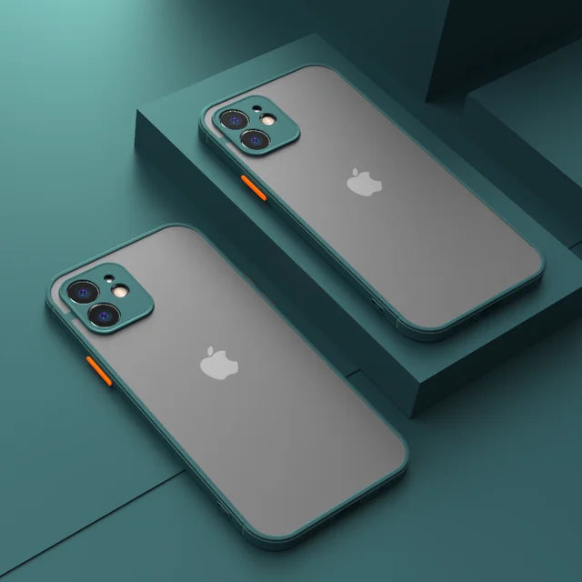 Luxury Shockproof Armor Matte Case For iPhone 11 12 13 Pro Max XR XS X 7 8 Plus SE Mini Silicone Bumper Clear Hard PC Cover