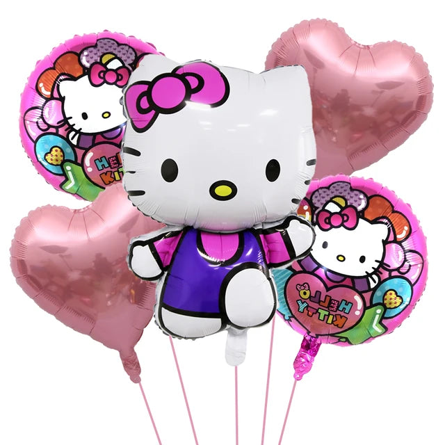 Lindo juego de globos decorativos para fiesta de anime, temática de Hello Kitty, fiesta de cumpleaños de niña kawaii, globos para baby shower, 5 piezas 