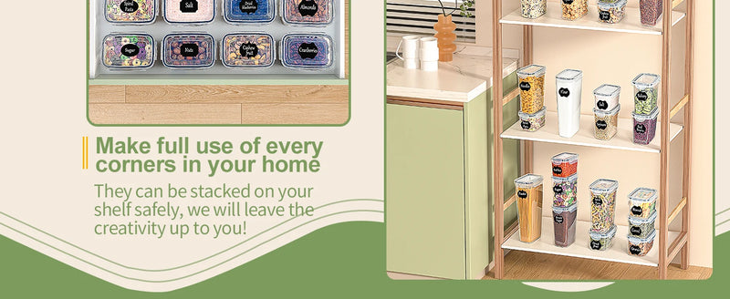 Kitchen food Storage Container with Lid Airtight Set of 24 Set 48 Pcs (24 Containers, 24 Lids), 0.8 L/0.32L/0.24L  BPA Free