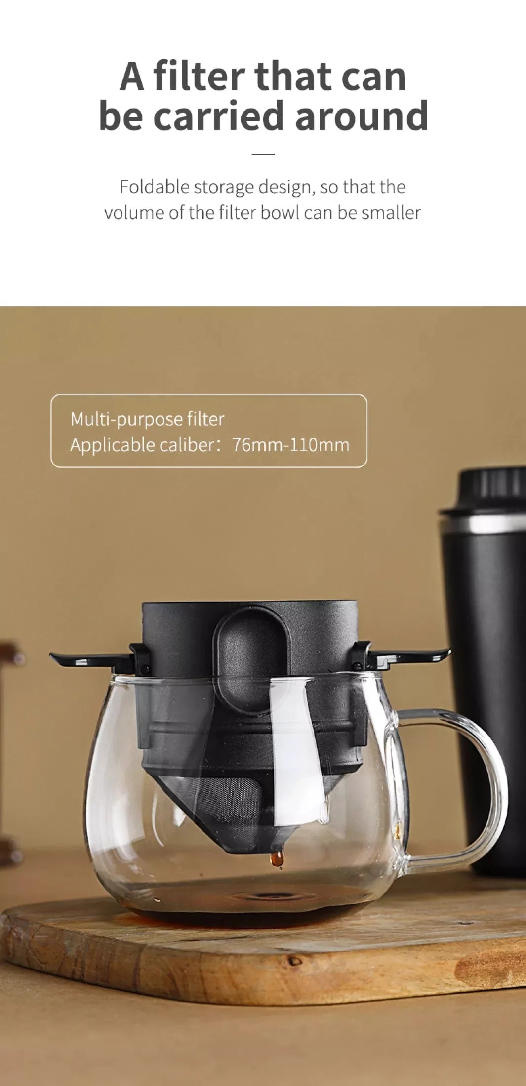 Filtro de café portátil de acero inoxidable 304, soporte para café y té, taza reutilizable, juego de taza de té con gotero, cafetera, utensilios de café