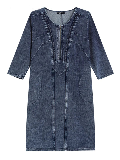 LIH HUA feminino plus size denim vestido outono chique vestidos elegantes para gorducho vestido de malha de algodão feminino