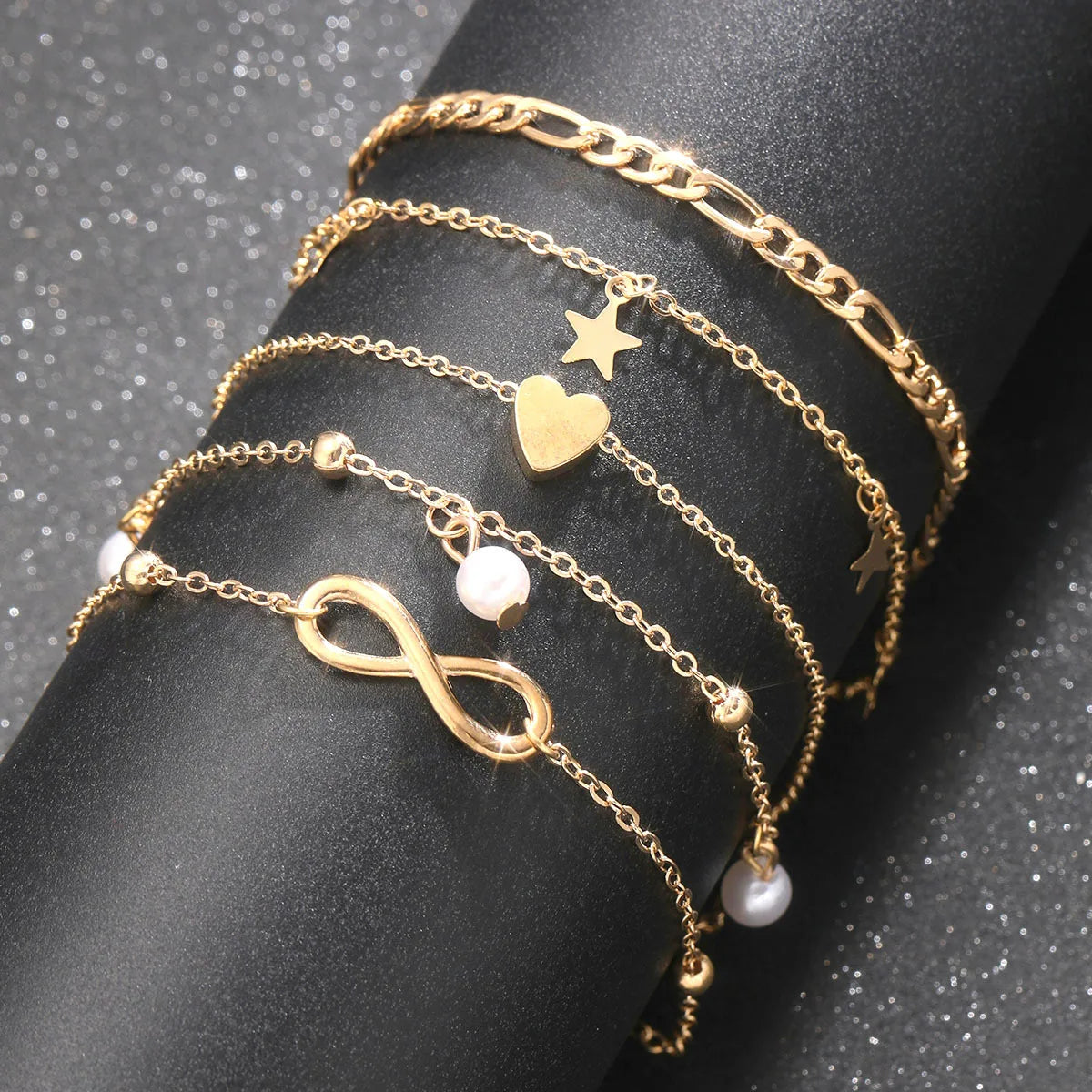 5Pcs Bohemian Pineapple Pearl Anklet for Women Fashion Simple Temperament Ladies Infinite Ankle Bracelets Jewelry Star Anklets