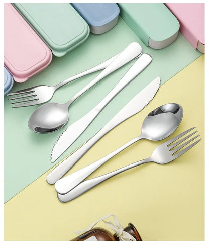 Portable Stainless Steel Cutlery Suit with Storage Box Chopstick Fork Spoon Knife Travel Tableware Set Camping Cutlery